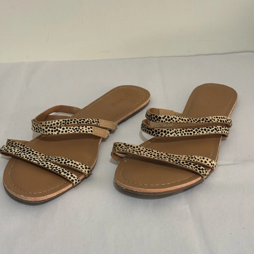 J. Crew Size 9 Calf Hair Animal Print Seaside Slide Sandals Beach Pool
